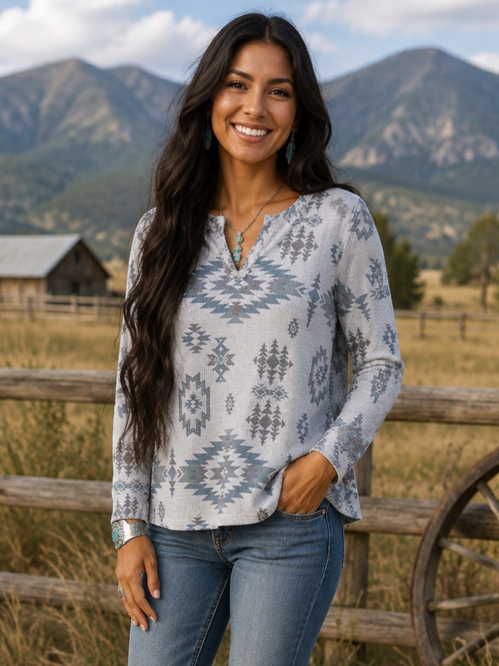 Lucky Brand Aztec Waffle Knit Top
